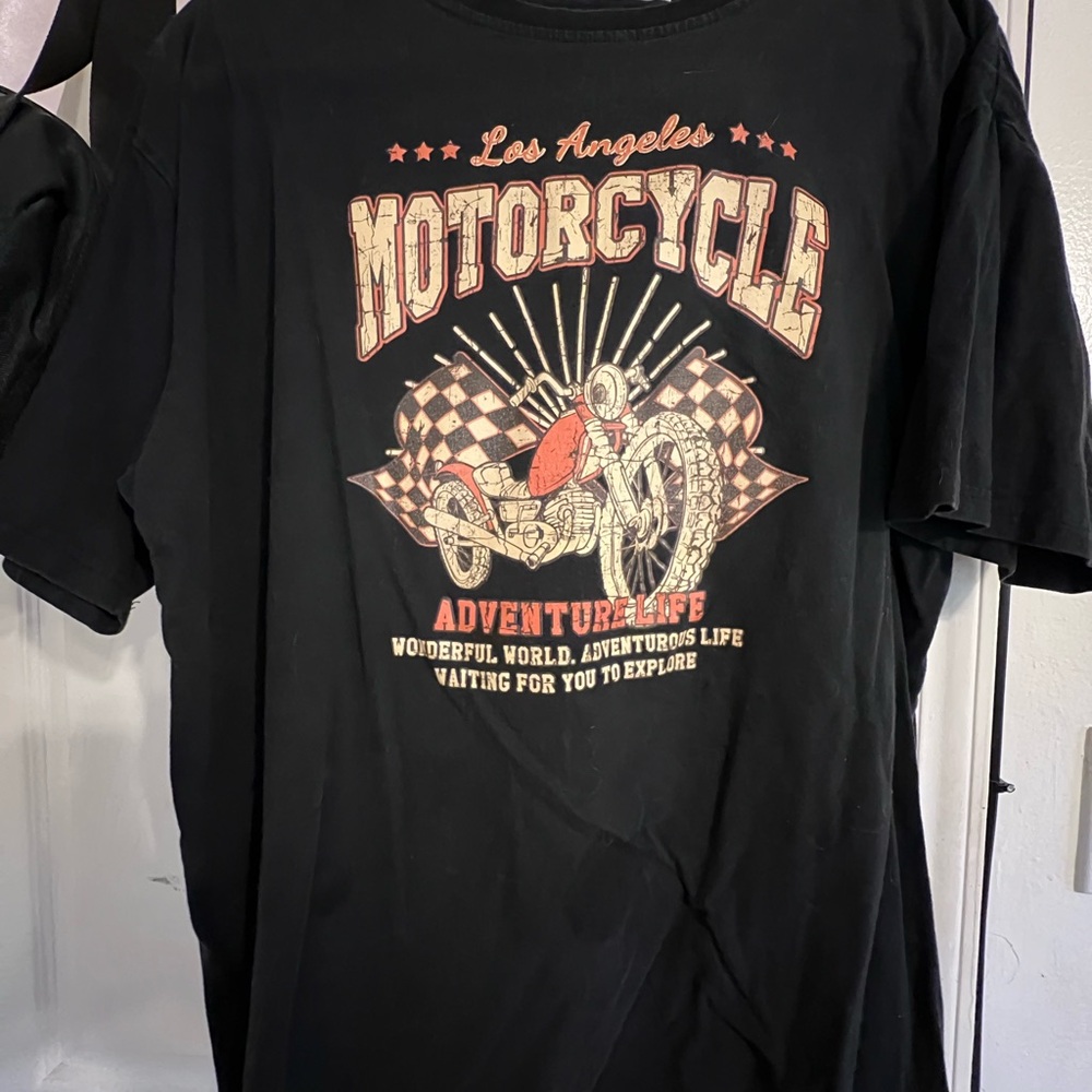 SHEIN Black Short Sleeve Tee with Vintage Motorcycle Graphic